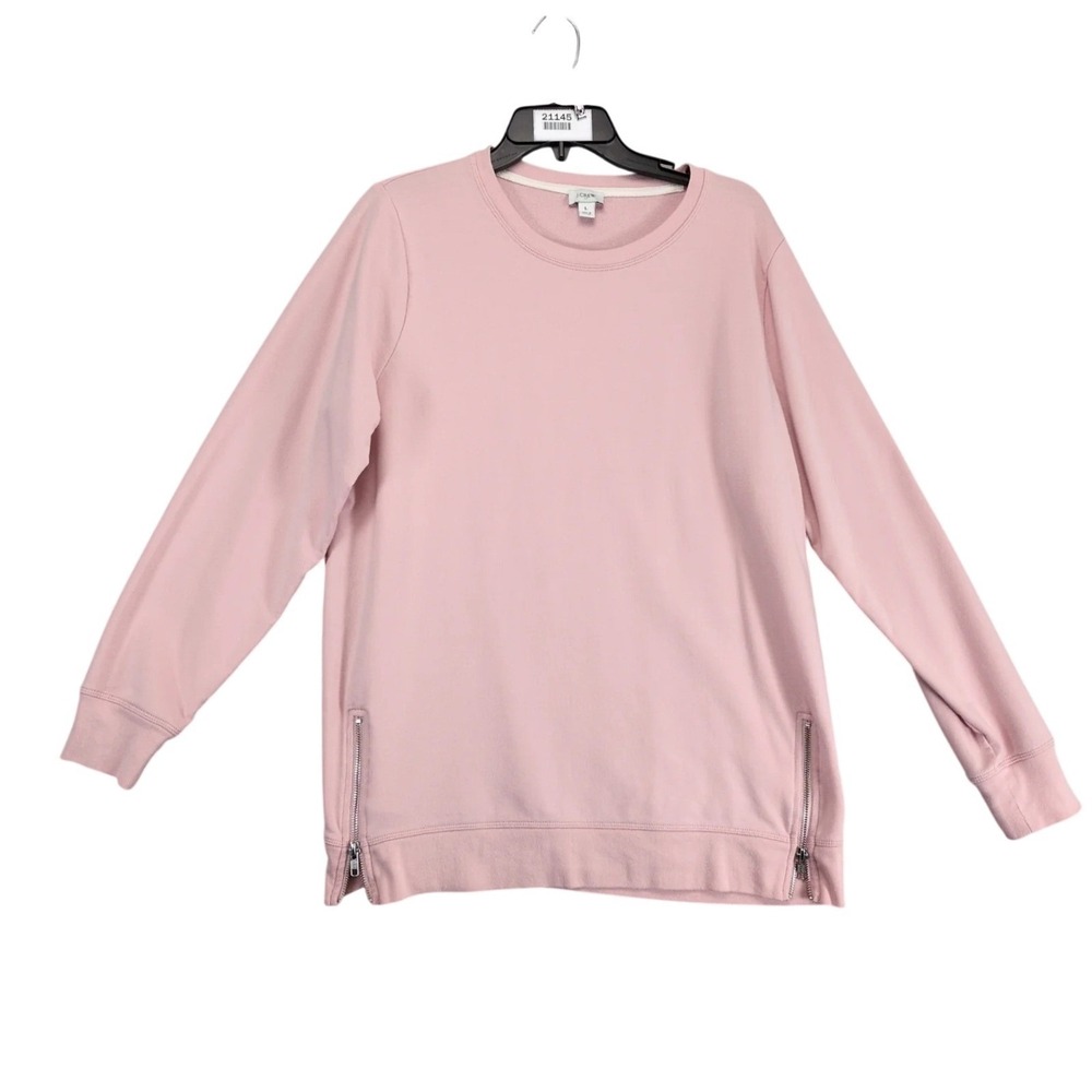 J Crew Blush Pink Crew Sweatshirt Women's L Side Zippers Soft Cozy Chic Elevated